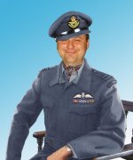 A0284-RAAF Flight Lieutenant in BDU jacket and visor cap-Australian.jpg
